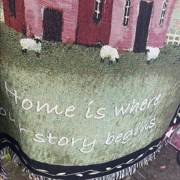 Tapestry Blanket with House and Sheep Design - Picture 2 of 7